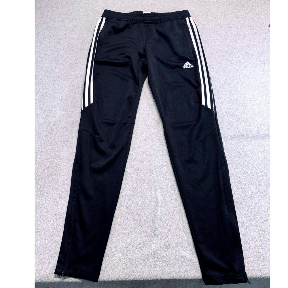 Adidas Mens M Black White 3 Stripe Track Pants Soccer Training Ankle Zip Classic
